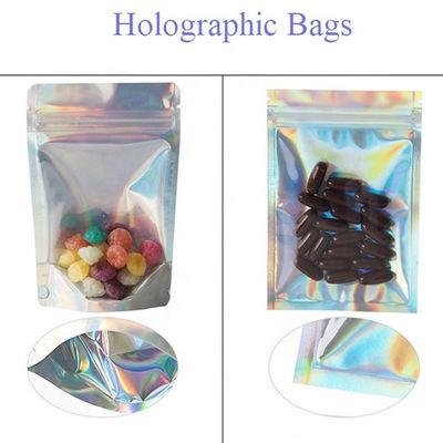 Mua 0.5OZ Holographic Stand Up Pouch Silver ziplockk Foil Bags With Tear Notch online manufacture