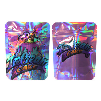 Tùy chỉnh màu sắc Holographic đứng lên túi Matte Tear Notch với Zipper