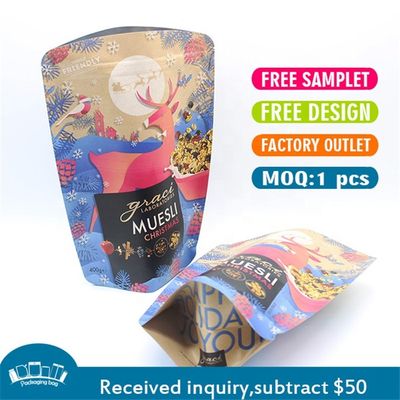 CMYK in 70g Kraft giấy Laminated Bags Zipper Top Re-sealable đứng lên túi